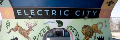 Electric City mural under Hunter Street Bridge